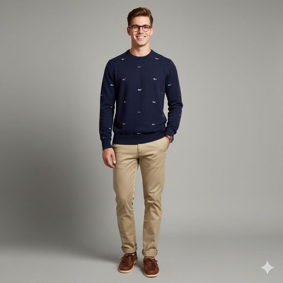 Vineyard Vines Other - Vineyard Vines Navy Blue Whale Embroidered Preppy Hipster Sweater Men's Medium